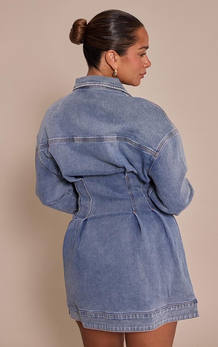 Pretty Little Thing Shape Mid Blue Wash Stretch Denim Cinched Waist Mini Dress