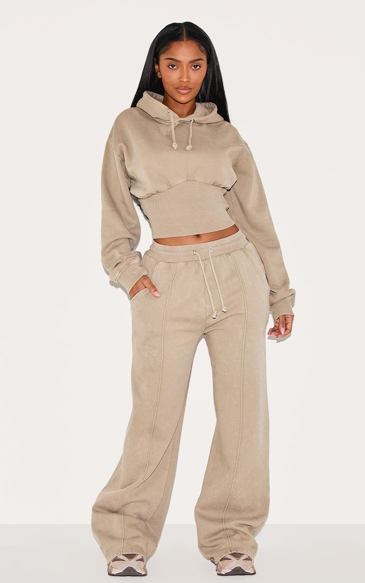 Pretty Little Thing Shape Mocha Sweat Cropped Shirred Waist Hoodie