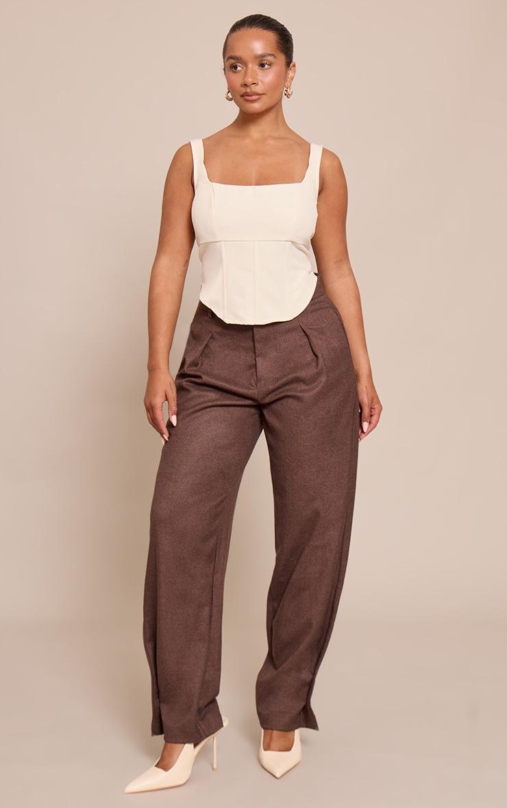 Pretty Little Thing Shape Mocha Tailored Highwaisted Pleated Button Cuff Pant