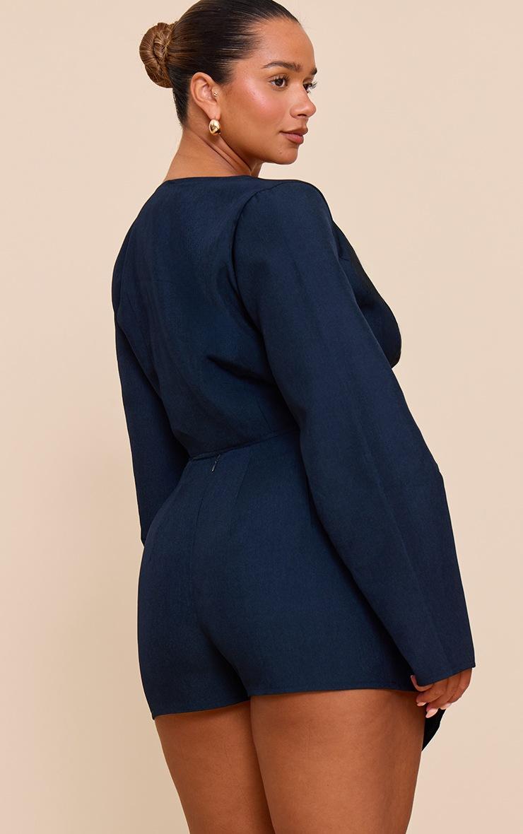 Pretty Little Thing Shape Navy Asymmetrical Hammered Button Blazer