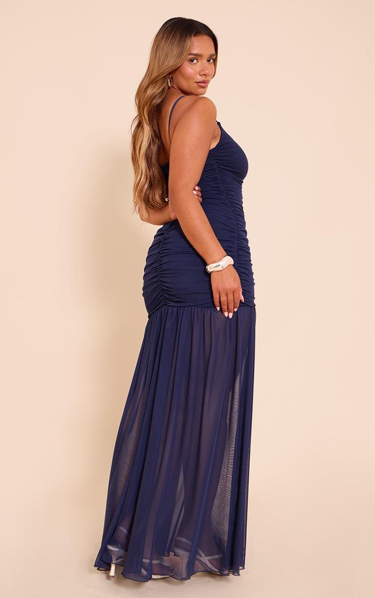 Pretty Little Thing Shape Navy Ruched Front Dropped Hem Maxi Dress