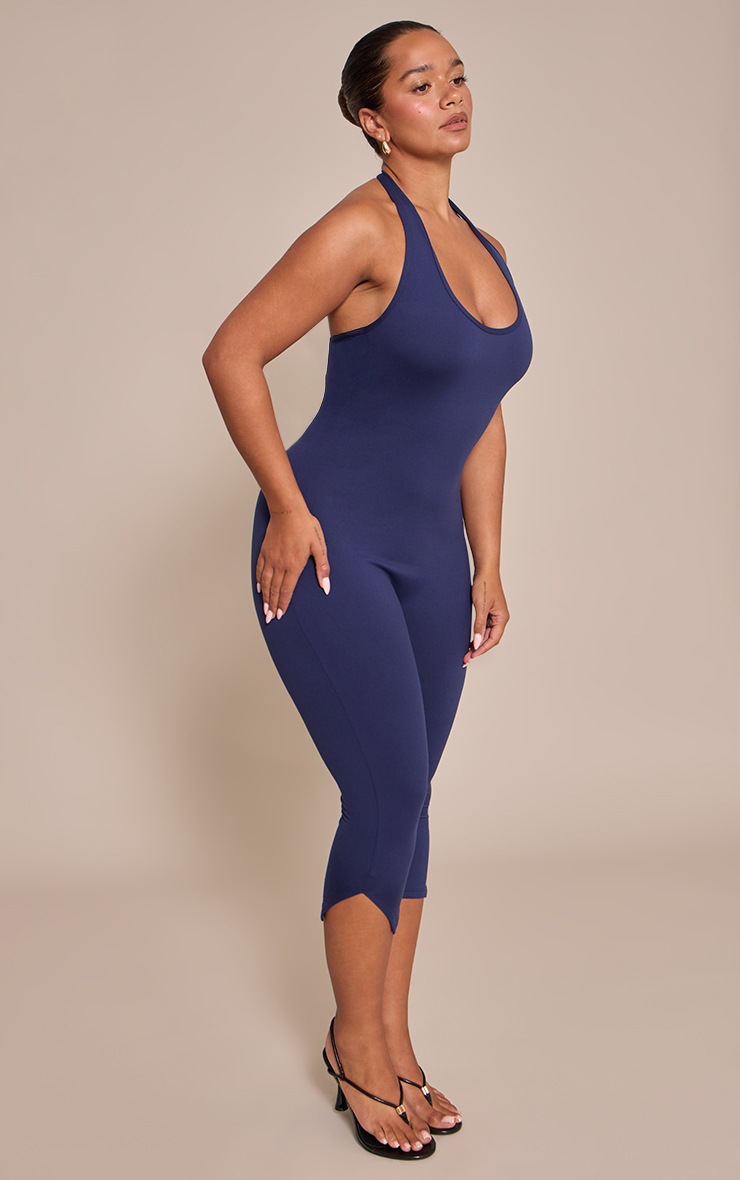Pretty Little Thing Shape Navy Sculpt Halterneck Capri Jumpsuit