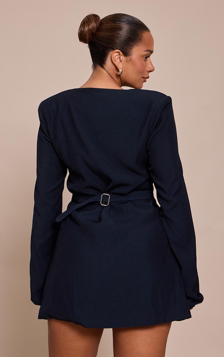 Pretty Little Thing Shape NAVY Tailored Square Neck Hammered Button Mini Dress