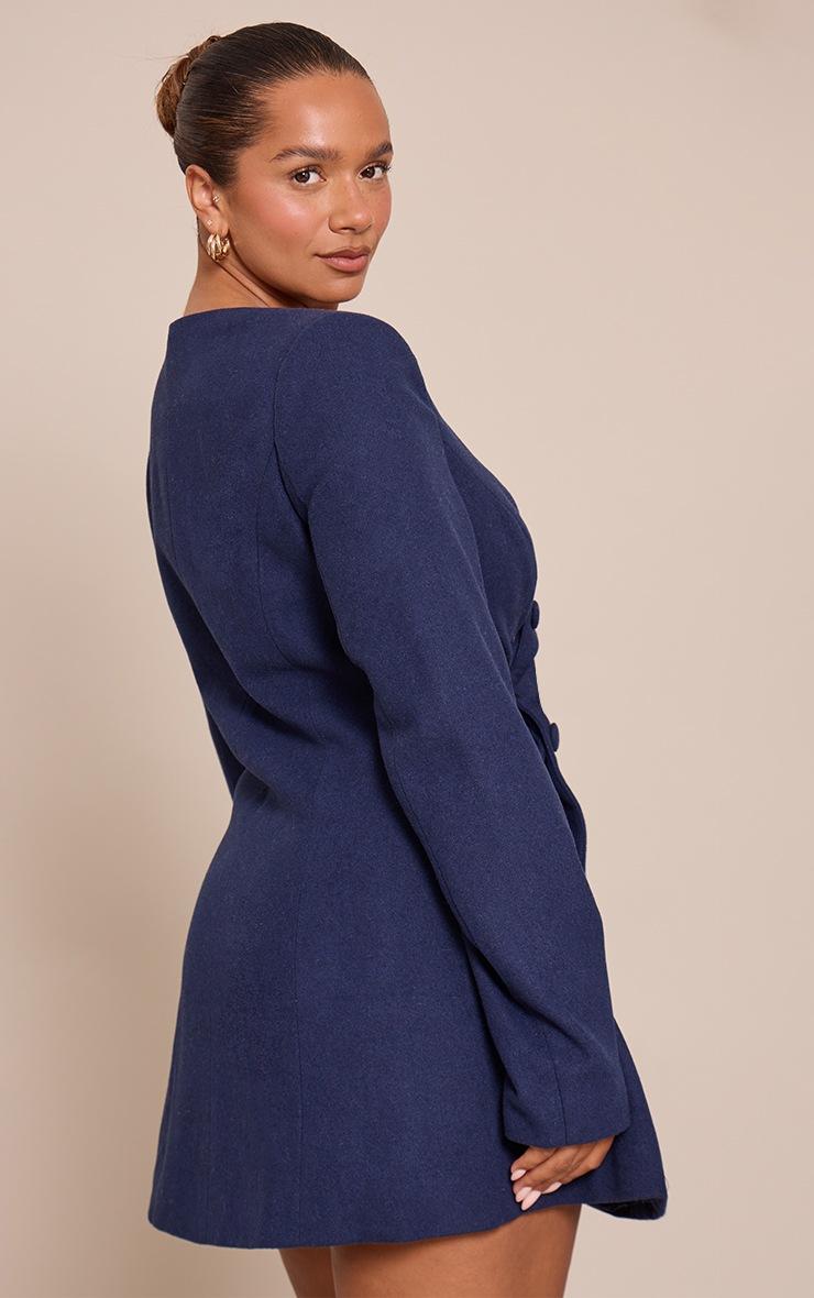 Pretty Little Thing Shape Navy Wool-Look Button Front Blazer Dress