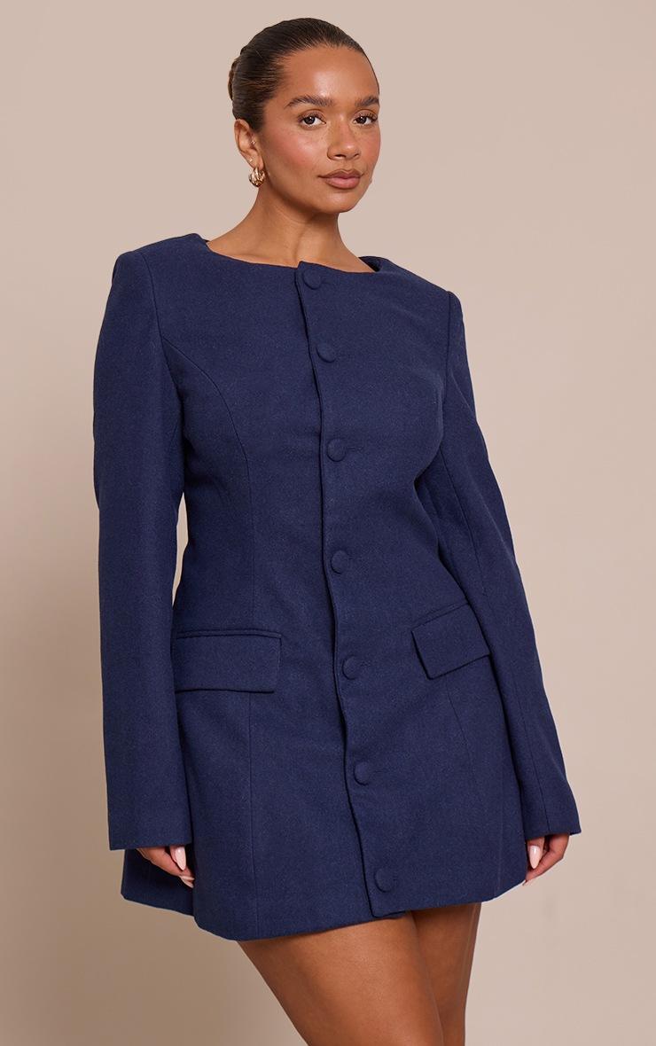Pretty Little Thing Shape Navy Wool-Look Button Front Blazer Dress