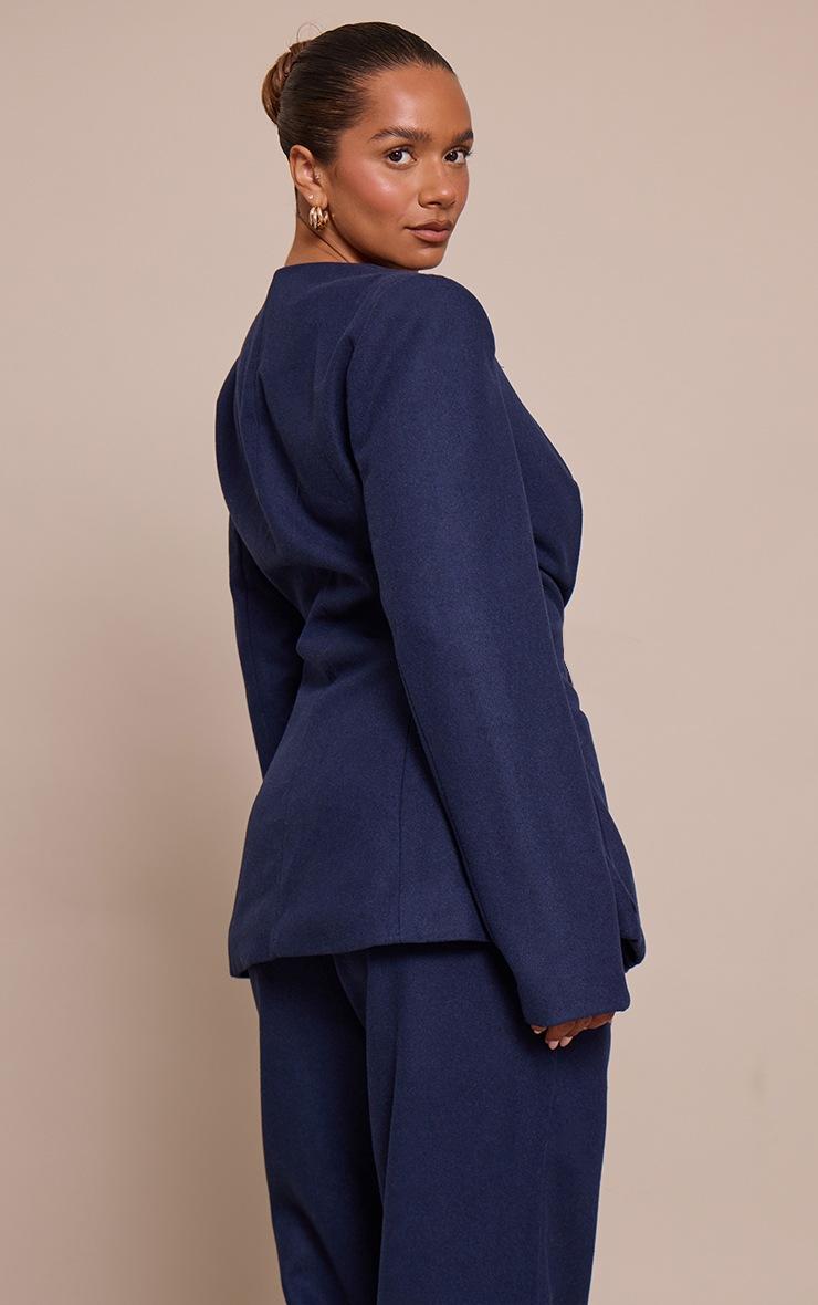 Pretty Little Thing Shape Navy Wool-Look Cross Over Blazer
