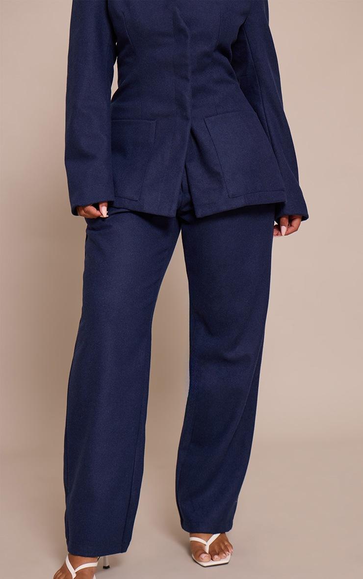 Pretty Little Thing Shape Navy Wool-Look Wide Leg Pants