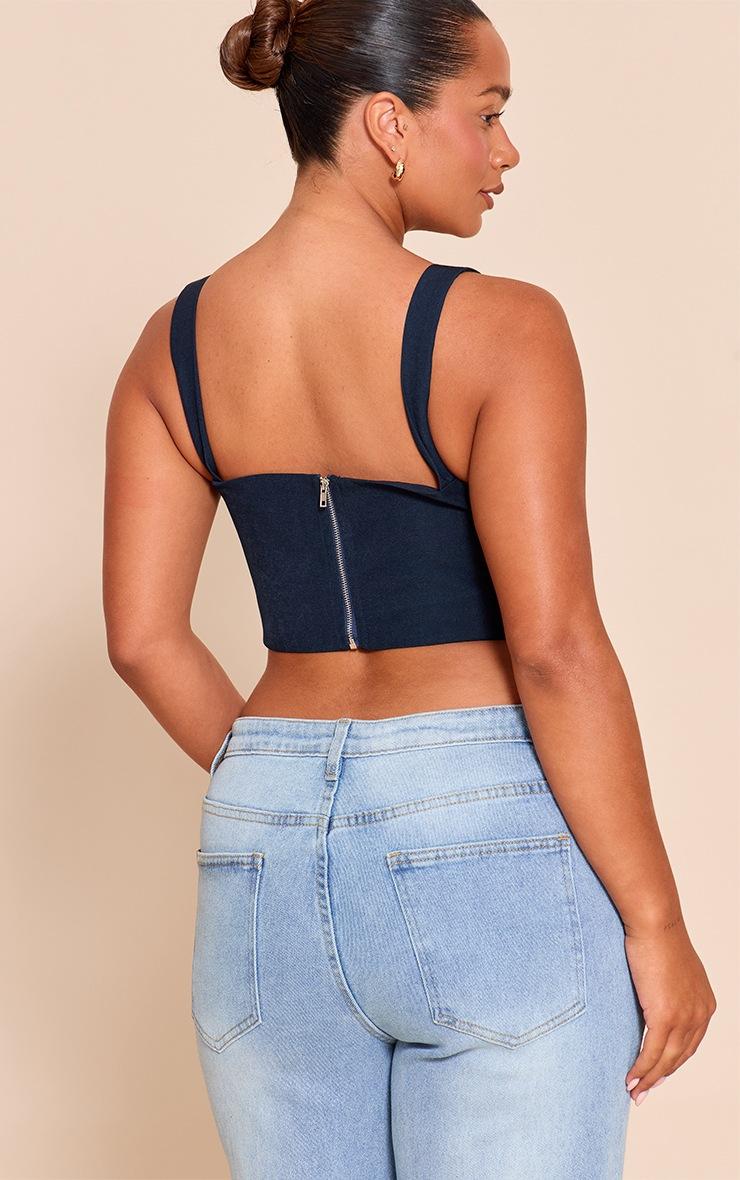 Pretty Little Thing Shape Navy Woven Corseted Crop Top