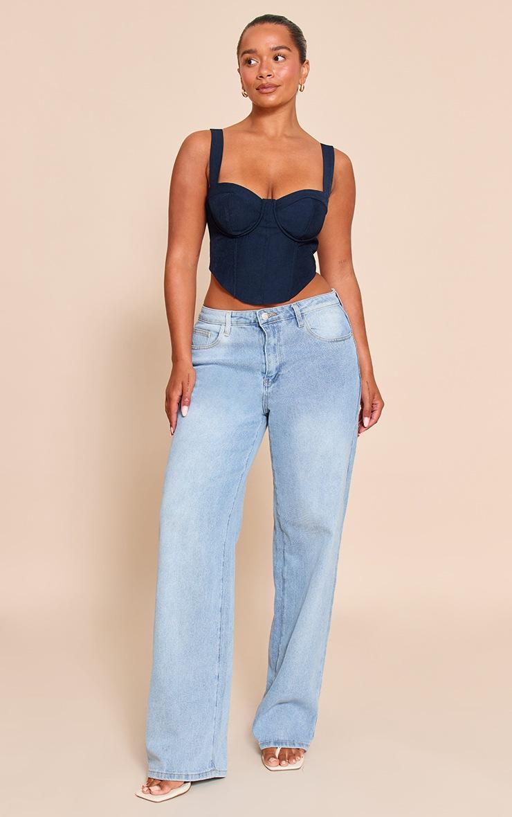 Pretty Little Thing Shape Navy Woven Corseted Crop Top