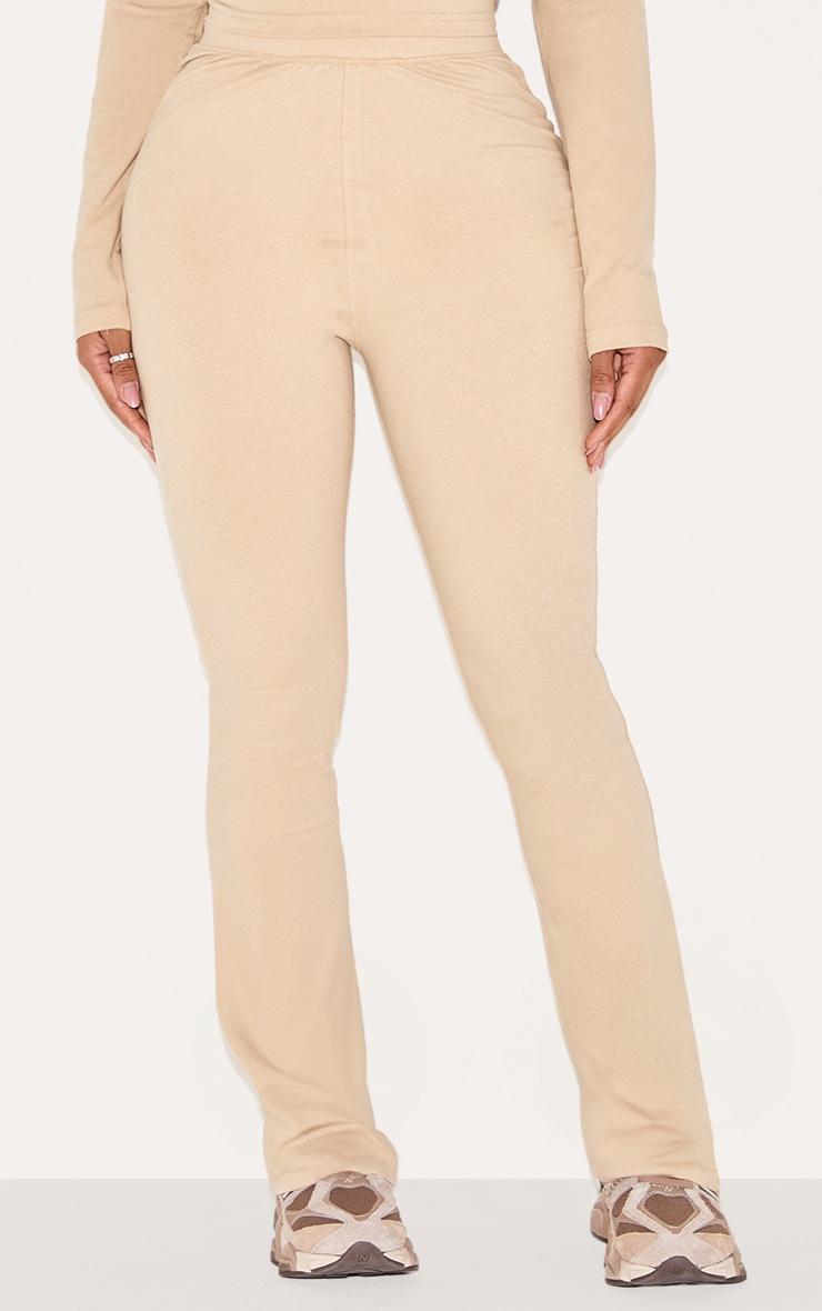 Pretty Little Thing Shape Oatmeal Cotton High Waist Flared Pants