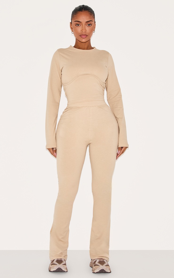 Pretty Little Thing Shape Oatmeal Cotton High Waist Flared Pants