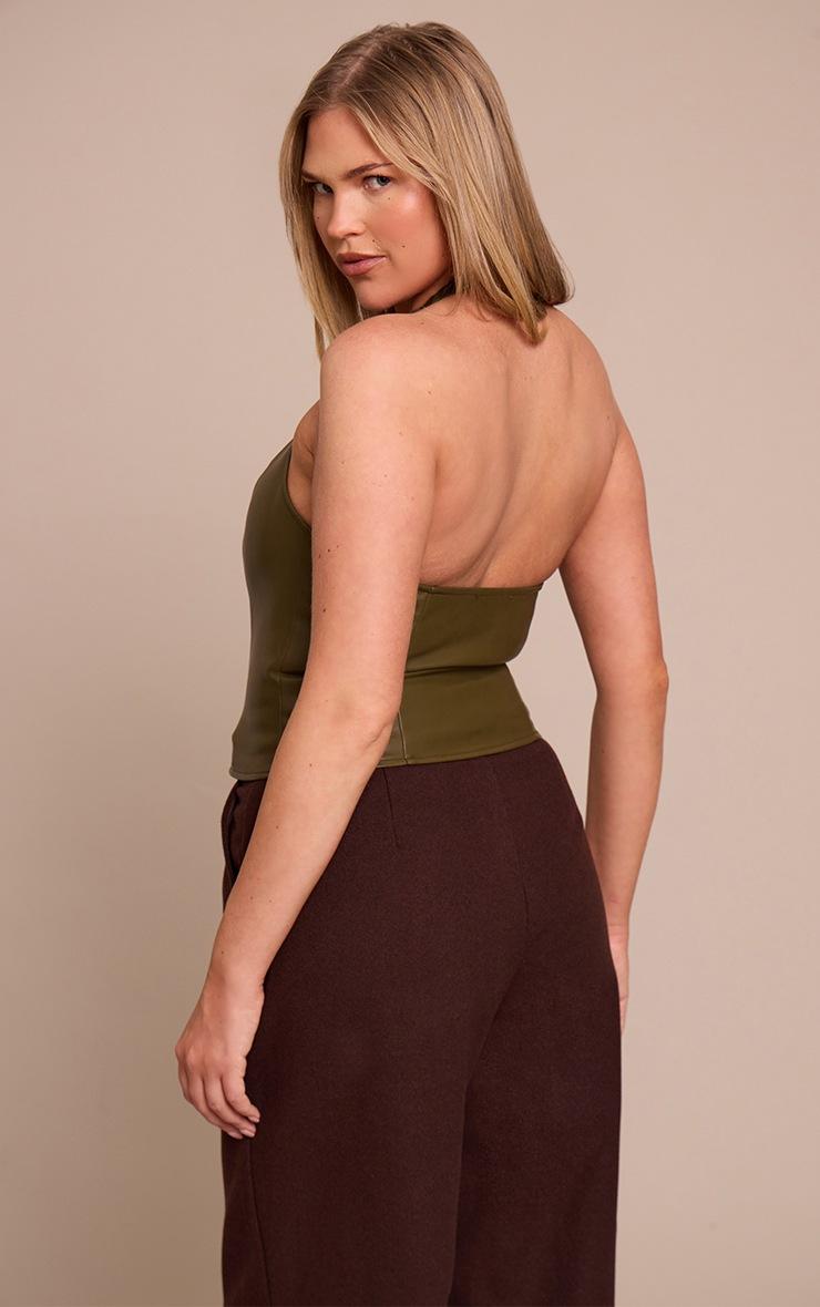 Pretty Little Thing Shape Olive Faux Leather Halter Neck Lace Up Corset