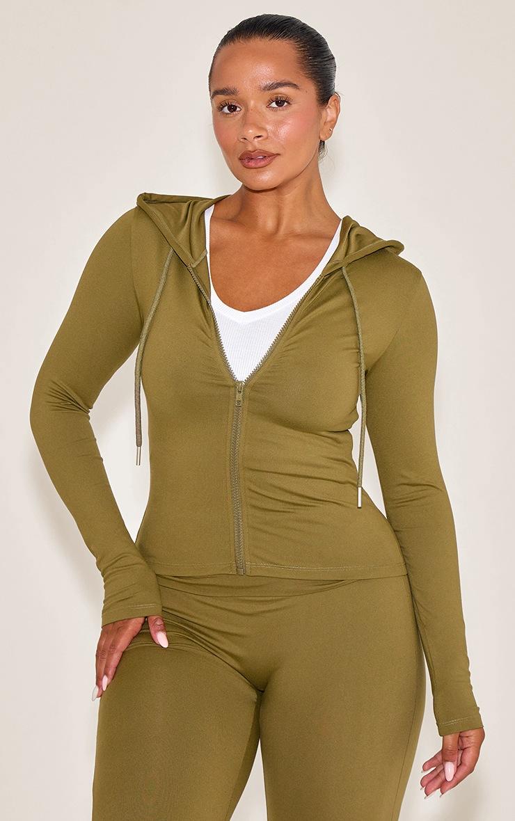 Pretty Little Thing Shape OLIVE Sculpt Zip UP Hoodie
