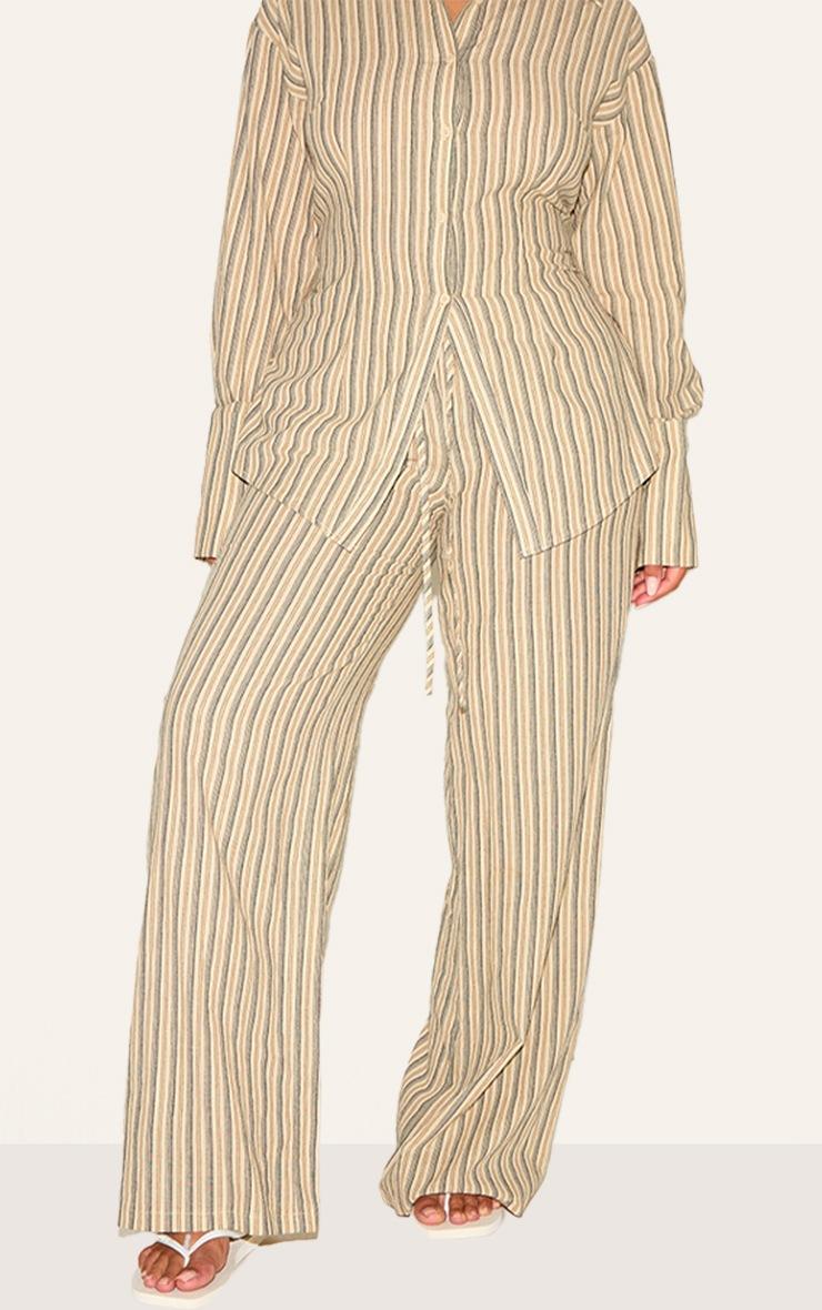 Pretty Little Thing Shape Olive Striped Elasticated Waist Wide Leg Pants