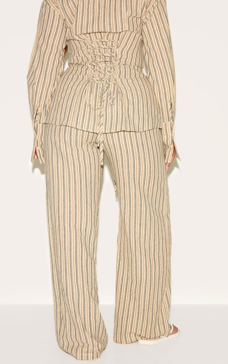 Pretty Little Thing Shape Olive Striped Elasticated Waist Wide Leg Pants