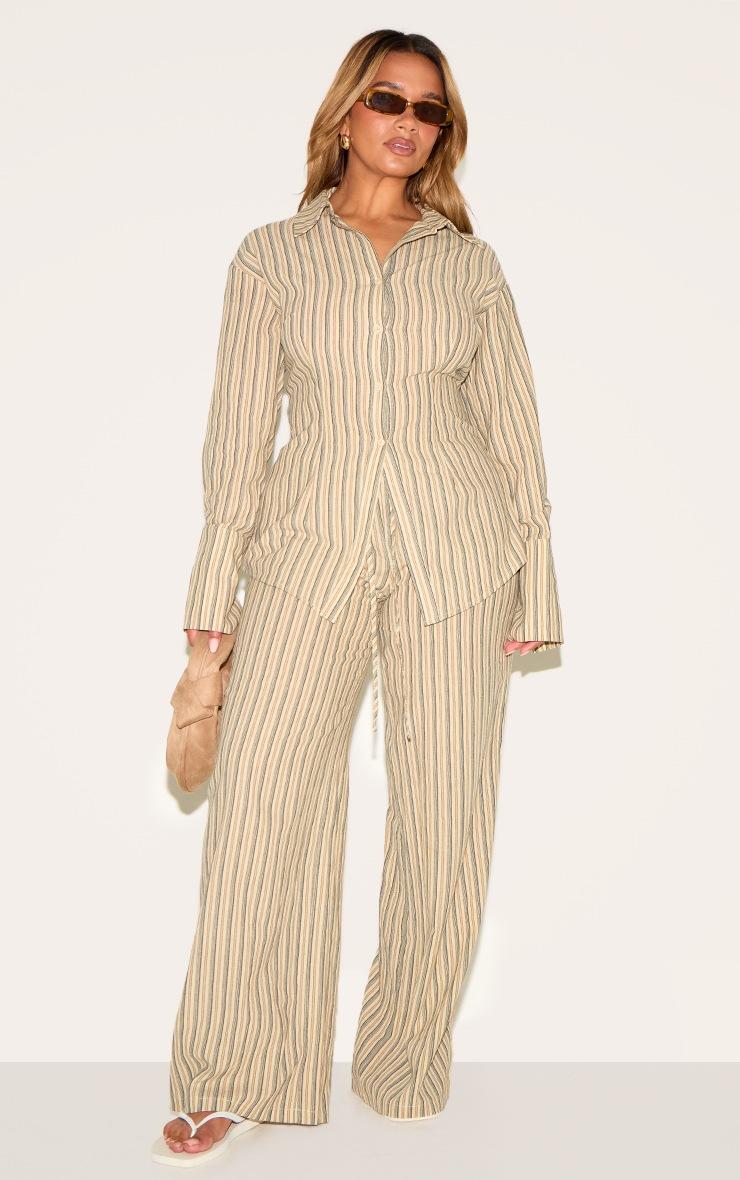 Pretty Little Thing Shape Olive Striped Lace Up Cinched Back Button Front Shirt