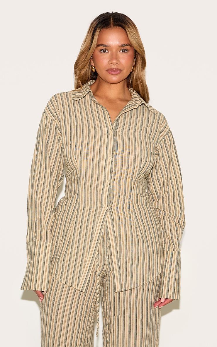 Pretty Little Thing Shape Olive Striped Lace Up Cinched Back Button Front Shirt
