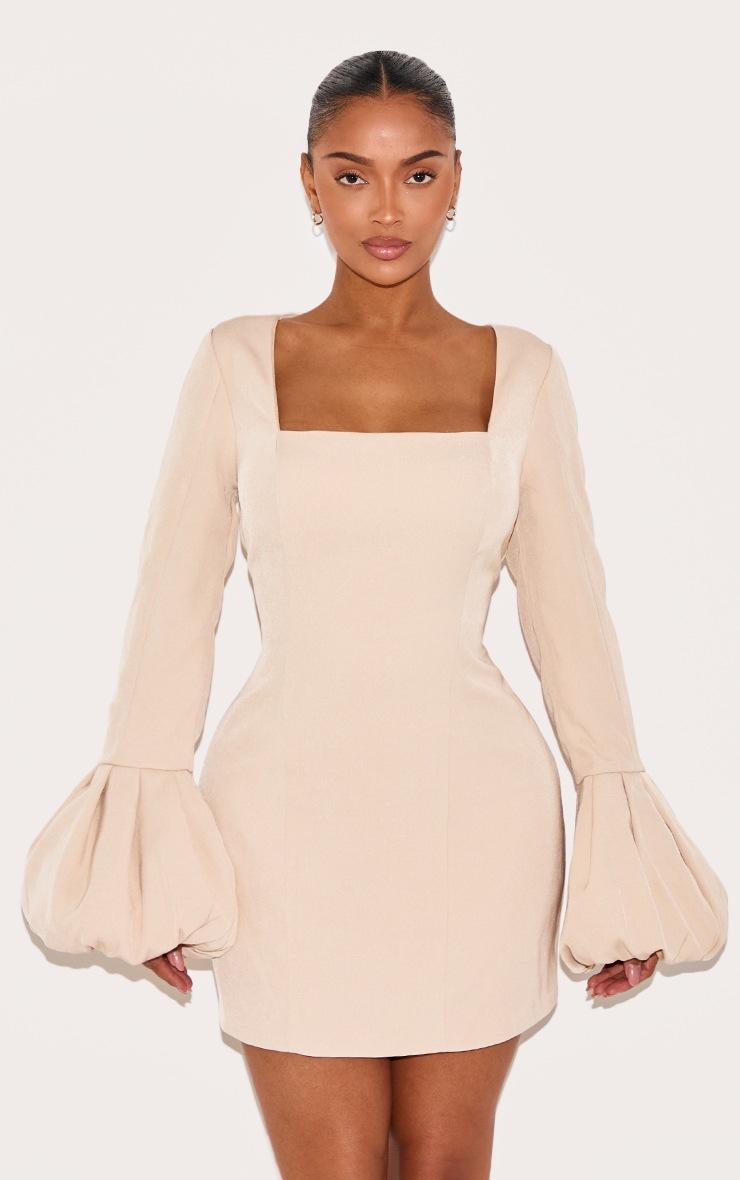 Pretty Little Thing Shape Pebble Woven Square Neck Puffball Sleeve Mini Dress