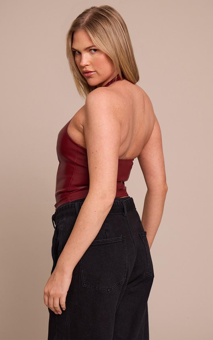 Pretty Little Thing Shape Plum Faux Leather Halter Neck Lace Up Corset