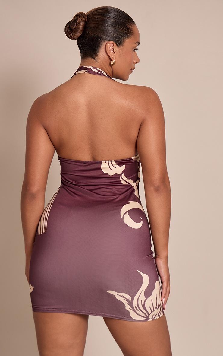 Pretty Little Thing Shape Plum Orchid Print Slinky Halterneck Mini Dress