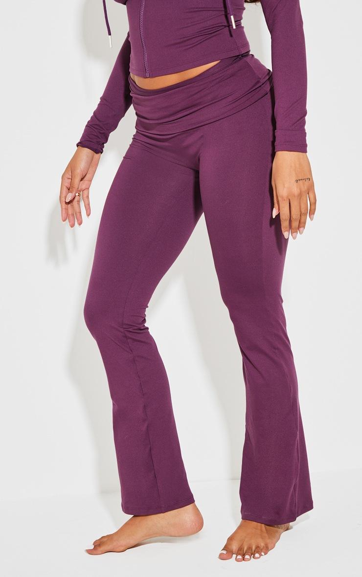 Pretty Little Thing Shape Plum Stretch Sculpted Foldover Waist Flare Pants
