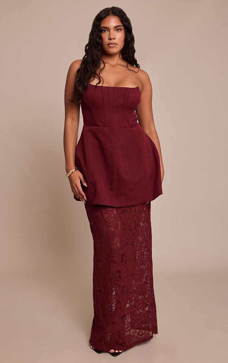Pretty Little Thing Shape Plum Structured A Line Lace Hem Maxi Dress