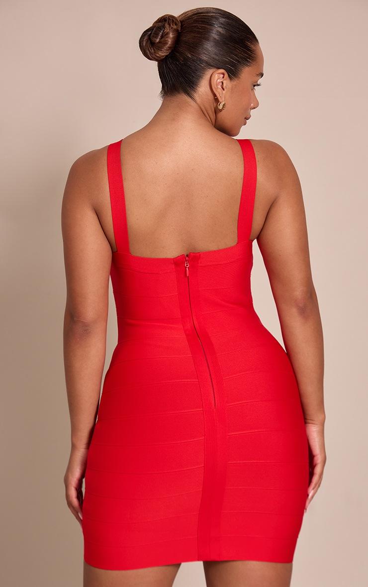 Pretty Little Thing Shape Red Bandage Wrap Hem Detail Mini Dress