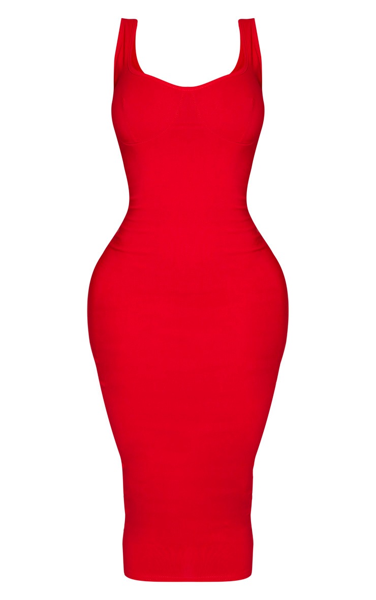 Pretty Little Thing Shape Red Cup Detail Strappy Midi Dress