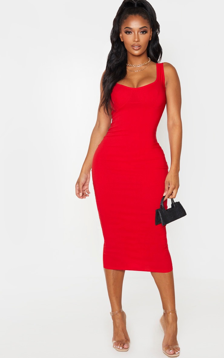 Pretty Little Thing Shape Red Cup Detail Strappy Midi Dress