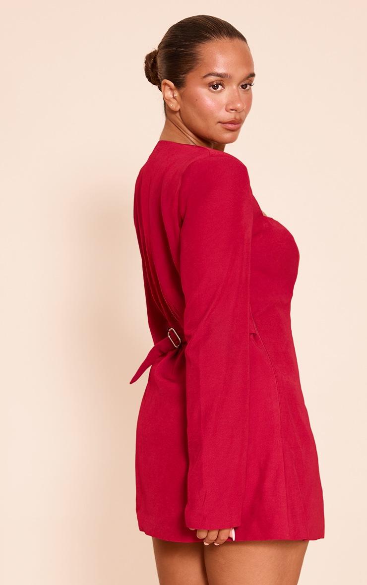 Pretty Little Thing Shape Red Tailored Square Neck Hammered Button Mini Dress