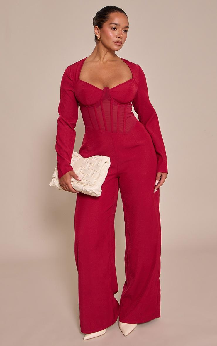 Pretty Little Thing Shape Red Tailored Woven Corset Jumpsuit