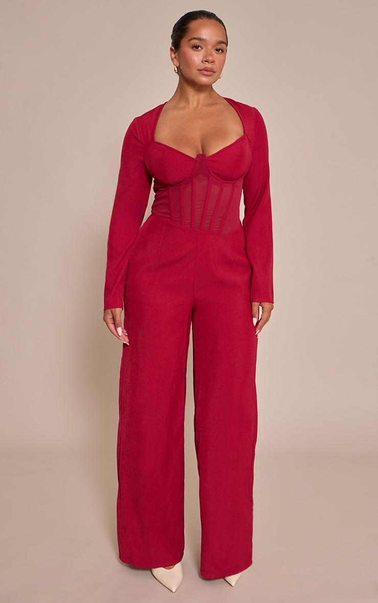Pretty Little Thing Shape Red Tailored Woven Corset Jumpsuit