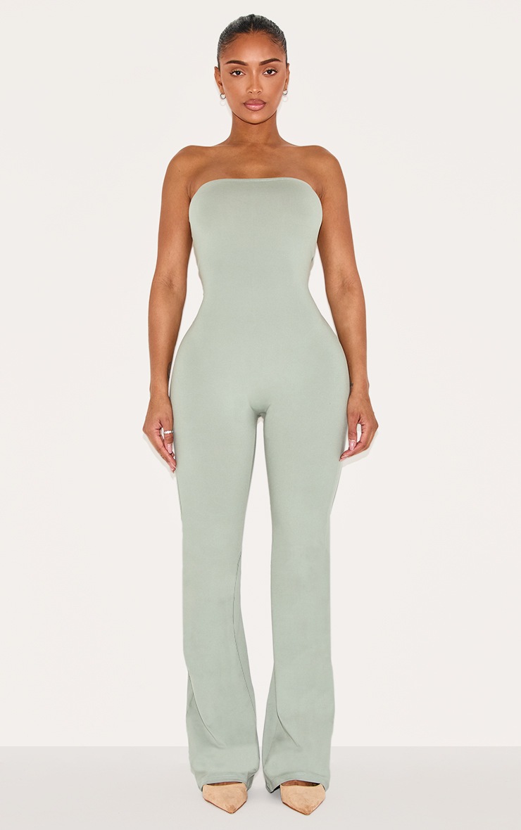 Pretty Little Thing Shape Sage Green Soft Sculpted Bandeau Jumpsuit