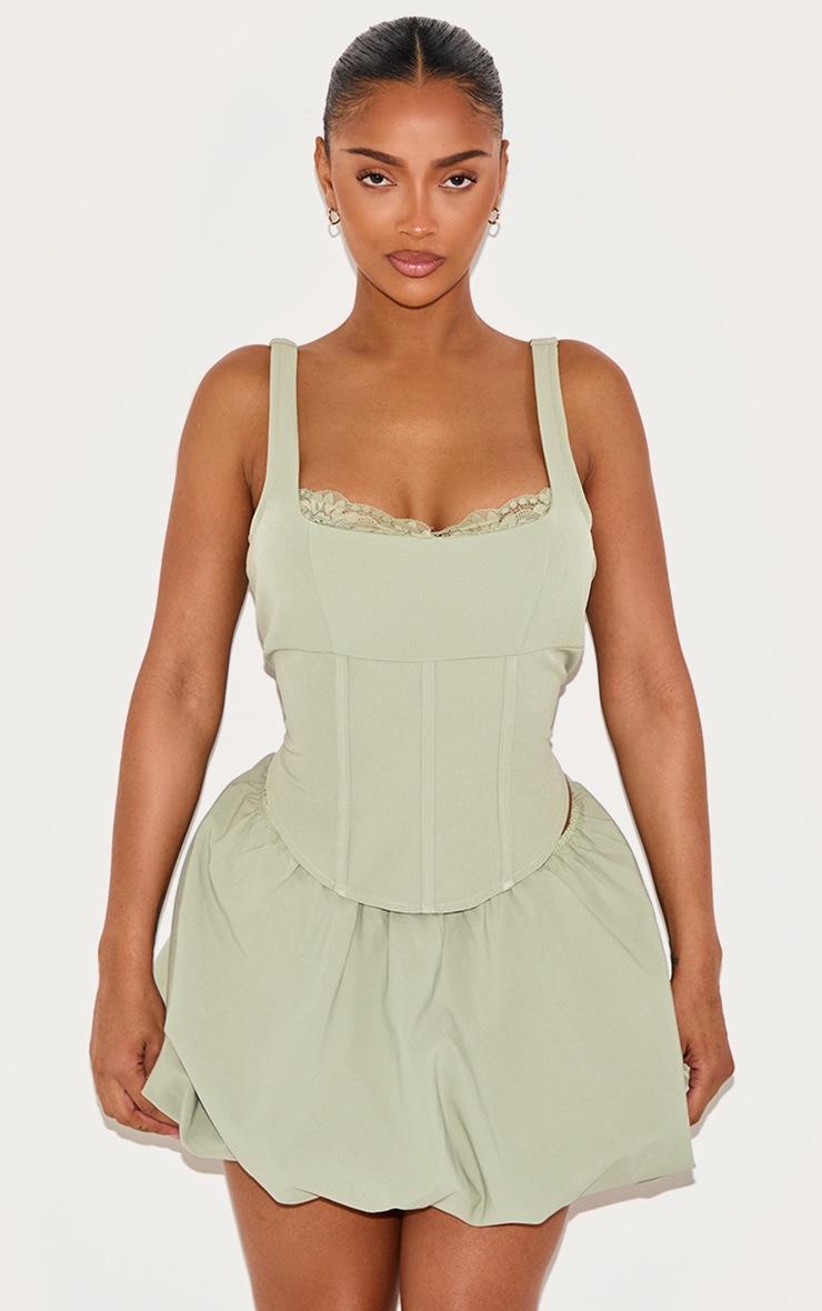 Pretty Little Thing Shape Sage Lace Trim Corset Top