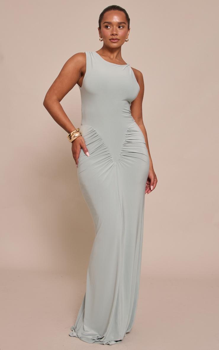 Pretty Little Thing Shape sage Sleeveless Ruched V Waist Maxi Dress