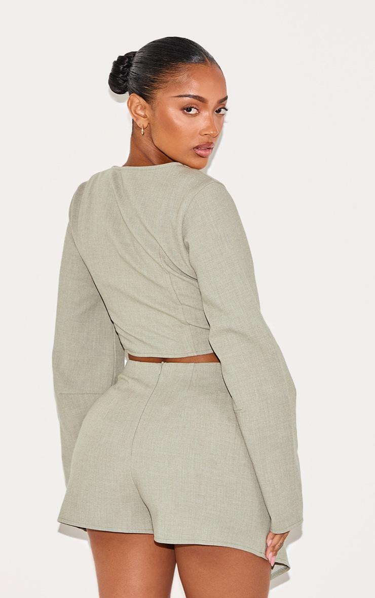 Pretty Little Thing Shape Sage Woven Asymmetrical Hammered Button Blazer