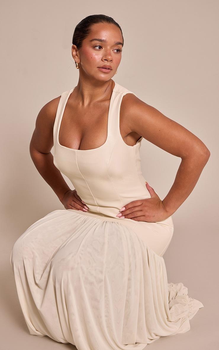 Pretty Little Thing Shape Stone Faux Leather Contrast Dropped Hem Maxi Dress