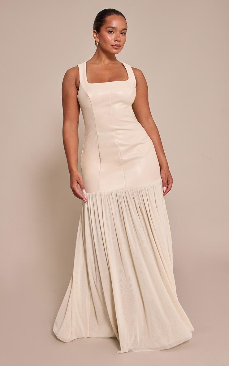 Pretty Little Thing Shape Stone Faux Leather Contrast Dropped Hem Maxi Dress