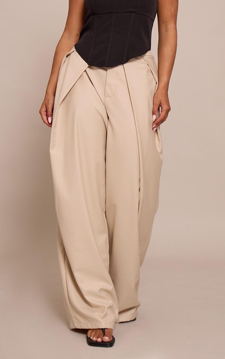 Pretty Little Thing Shape STONE Fold Over Tailored Wide Leg Pants
