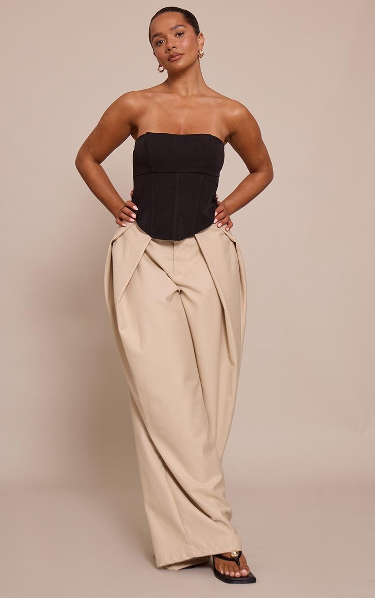 Pretty Little Thing Shape STONE Fold Over Tailored Wide Leg Pants