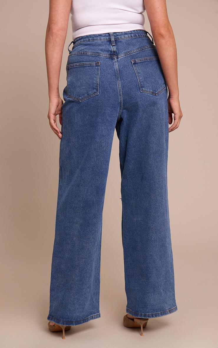Pretty Little Thing Shape Vintage Mid Wash Stretch Denim Ripped Knee Wide Leg Jeans
