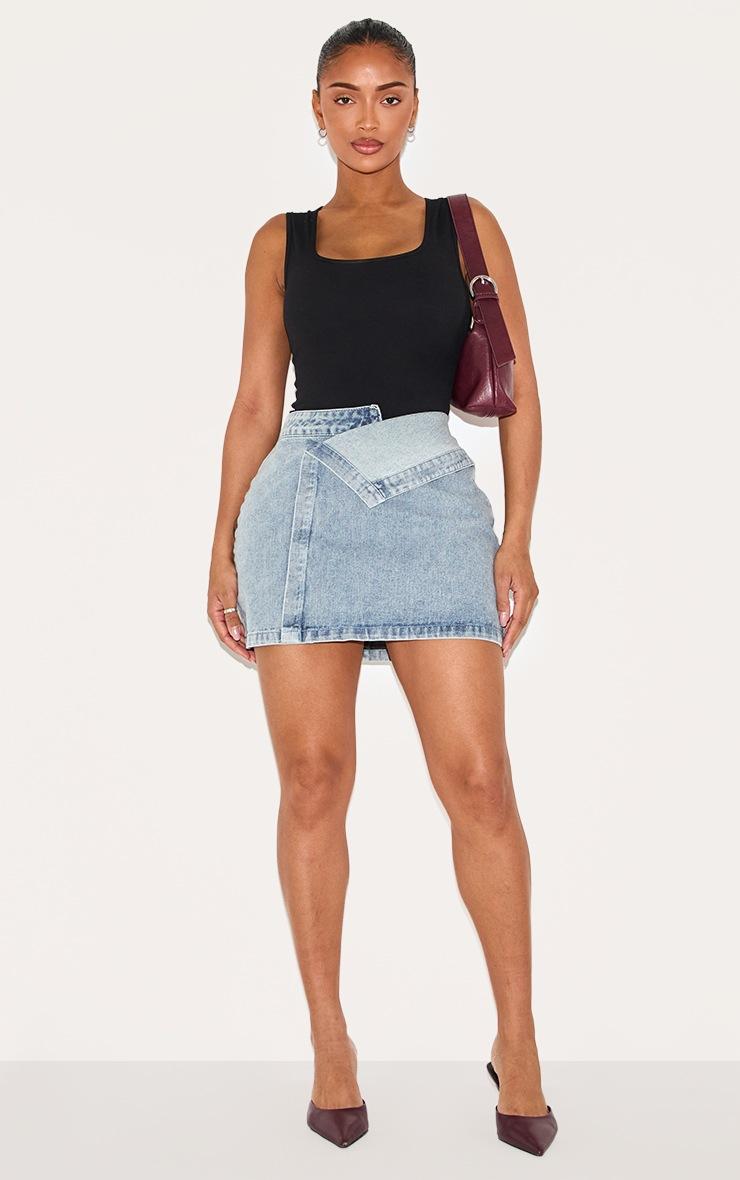 Pretty Little Thing Shape Washed Blue Denim Foldover Waist Mini Skirt