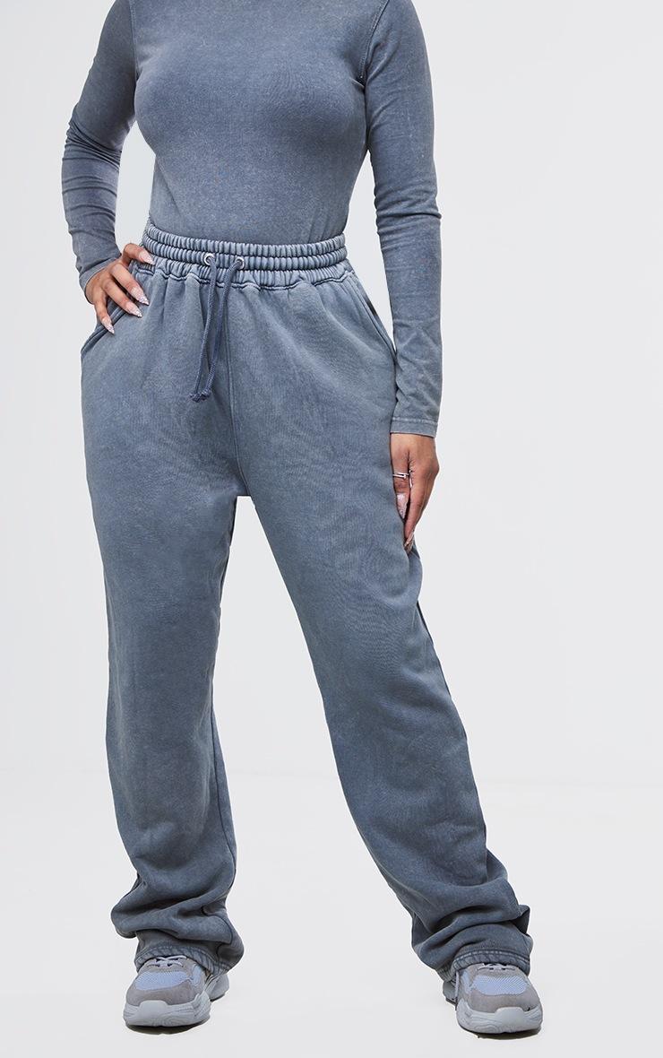 Pretty Little Thing Shape Washed Charcoal Drawstring High Waist Wide Leg Sweatpants