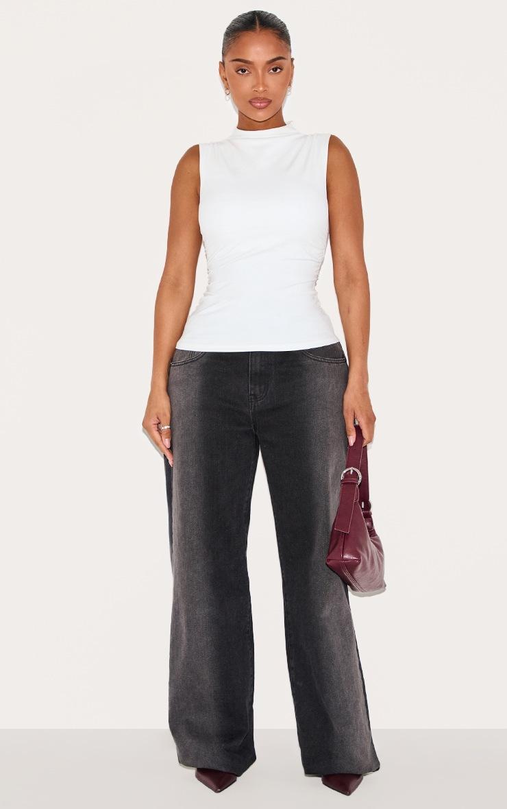 Pretty Little Thing Shape White Built In Bra Sculpt Boat Neck Ruched Side Top