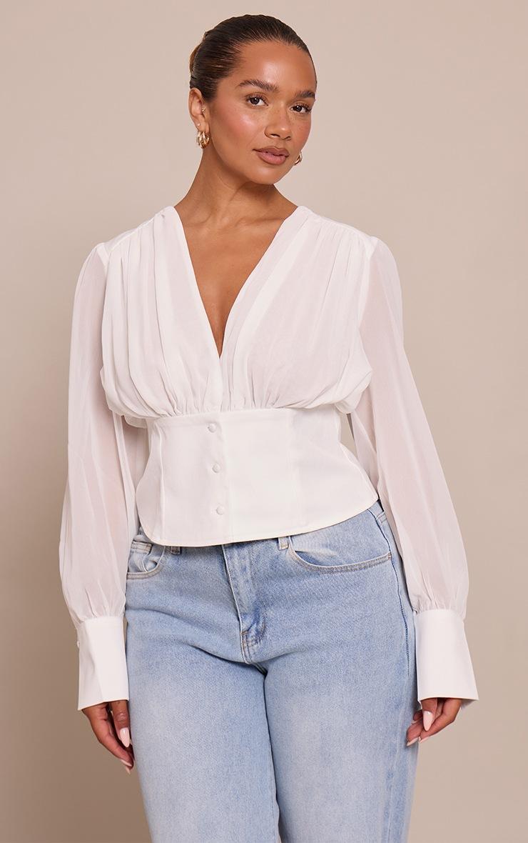 Pretty Little Thing Shape White Chiffon Bust Woven Shirt