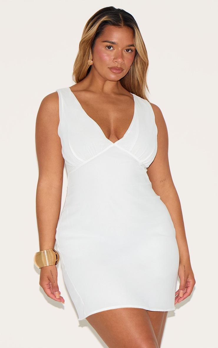 Pretty Little Thing Shape White Chiffon Plunge Front Mini Dress