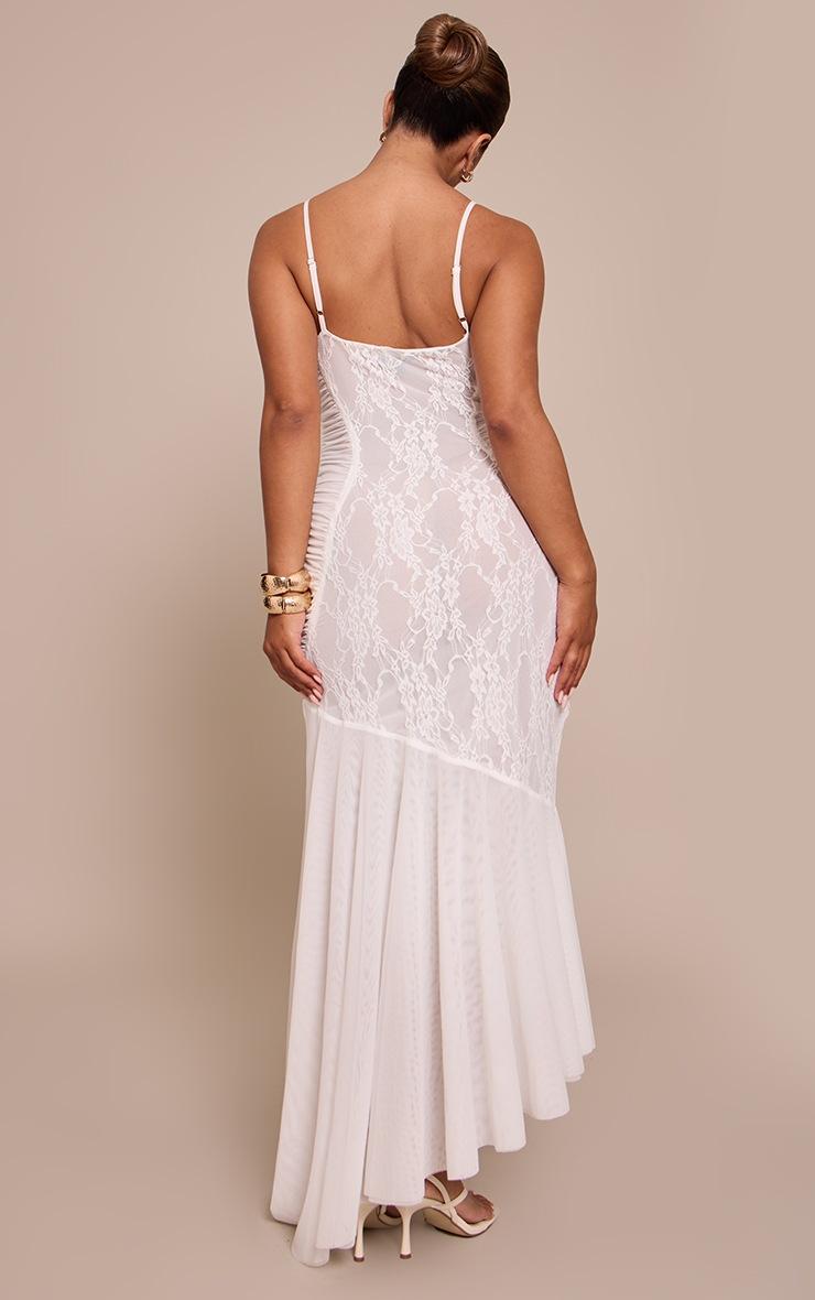 Pretty Little Thing Shape White Lace Ruched Detail Strappy Maxi Dress