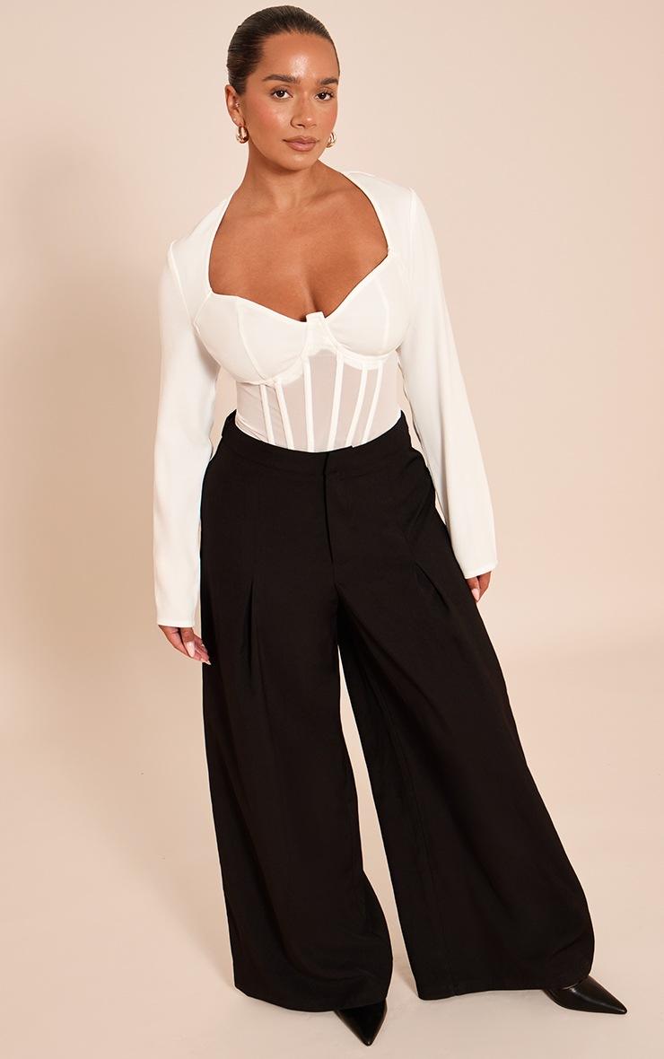 Pretty Little Thing Shape White Mesh Long Sleeve Corset Bodysuit
