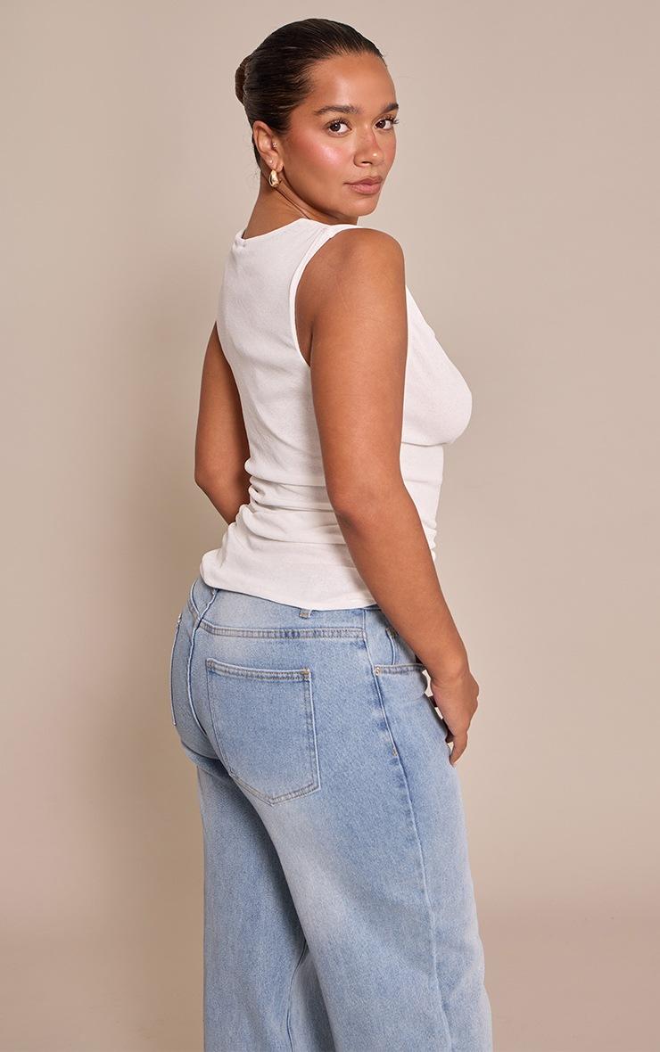 Pretty Little Thing SHAPE WHITE ONION SKIN ASYMMETRIC NECKLINE RUCHED TOP