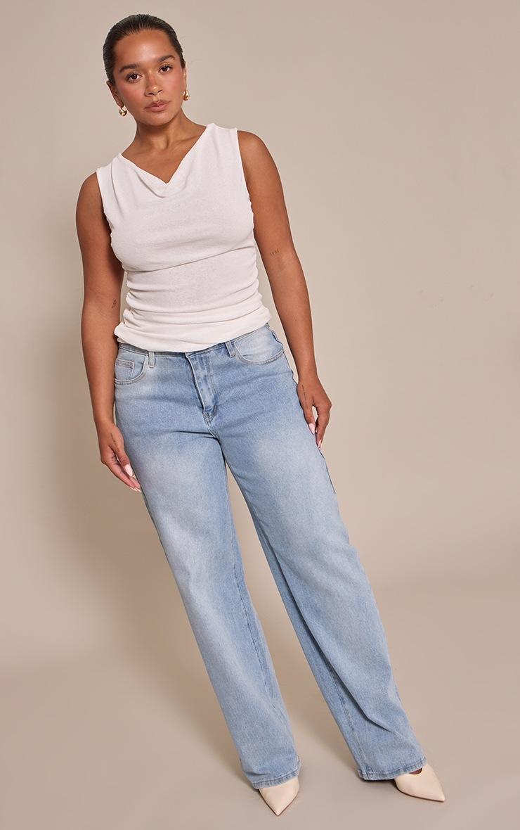 Pretty Little Thing SHAPE WHITE ONION SKIN ASYMMETRIC NECKLINE RUCHED TOP